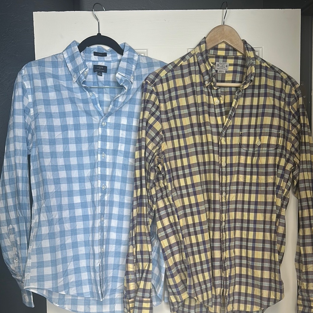 J. Crew Blue and Yellow Casual Button Down Shirts